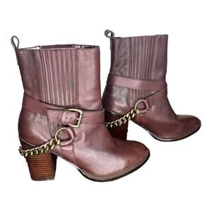 Allen Schwartz Sexy Biker chick heeled boots moto chain detail size 7.5​​​​​​​